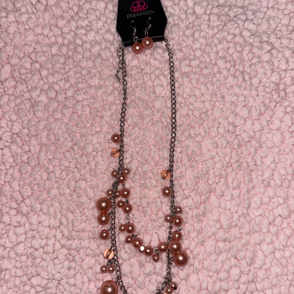 Paparazzi Peach and Silver Necklace Set